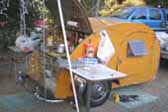 Cool Retro Teardrop Trailer With Wood Roof and Sides, Setup for Camping